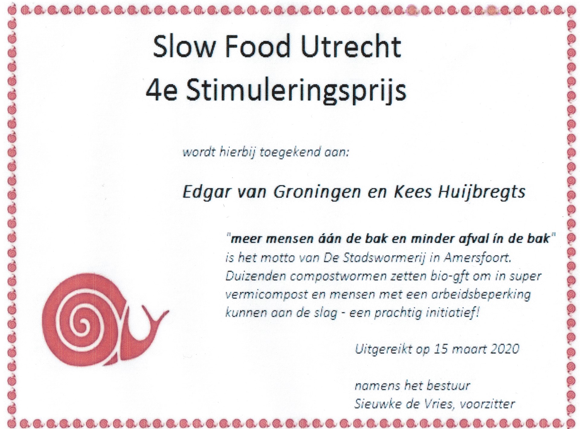 Een slak voor de StadsWormerij!